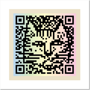 QR Code kitty in black on pastel colors, scan me Posters and Art